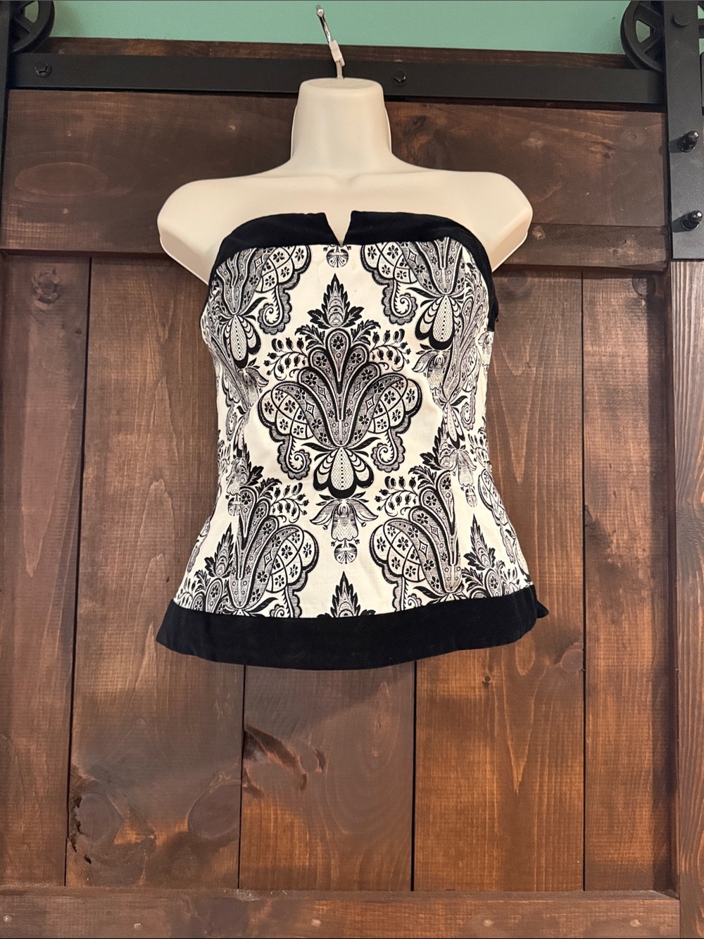 Strapless Black & White Damask Print Corset Top